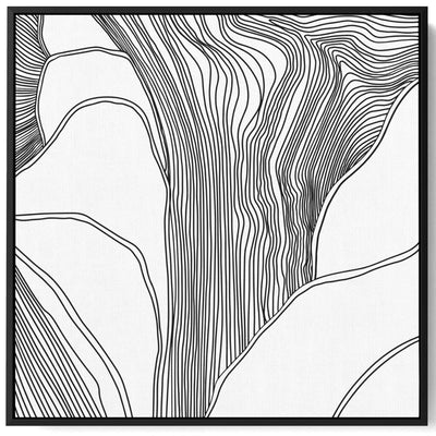 Square Canvas Wall Art Stretched Over Wooden Frame with Black Floating Frame and Black Lines Painting