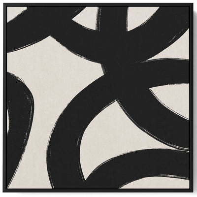 Square Canvas Wall Art Stretched Over Wooden Frame with Black Floating Frame and Crossed Circles Painting