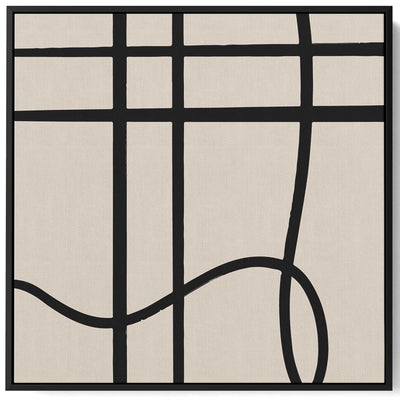 Square Canvas Wall Art Stretched Over Wooden Frame with Black Floating Frame and Scandinavian Abstract Art