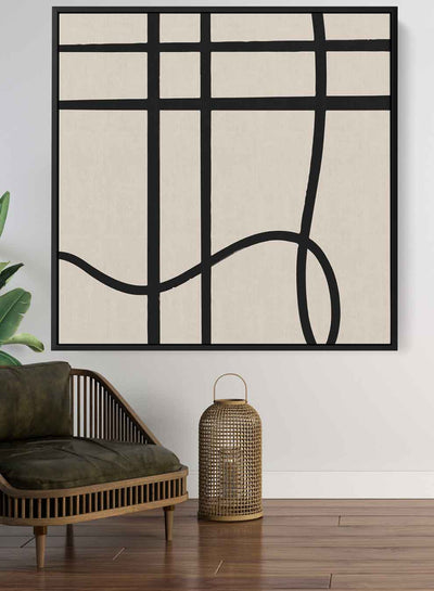 Square Canvas Wall Art Stretched Over Wooden Frame with Black Floating Frame and Scandinavian Abstract Art