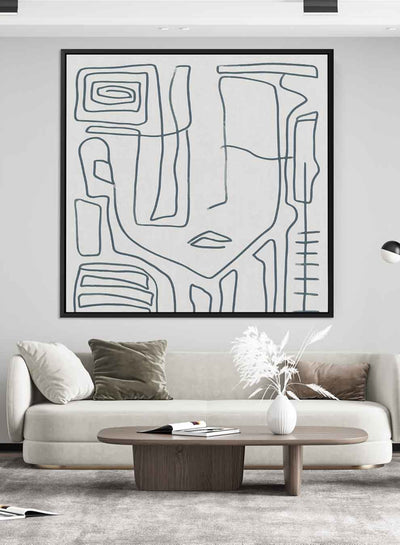 Square Canvas Wall Art Stretched Over Wooden Frame with Black Floating Frame and Scandinavian Abstract Painting Art