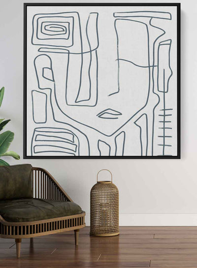 Square Canvas Wall Art Stretched Over Wooden Frame with Black Floating Frame and Scandinavian Abstract Painting Art