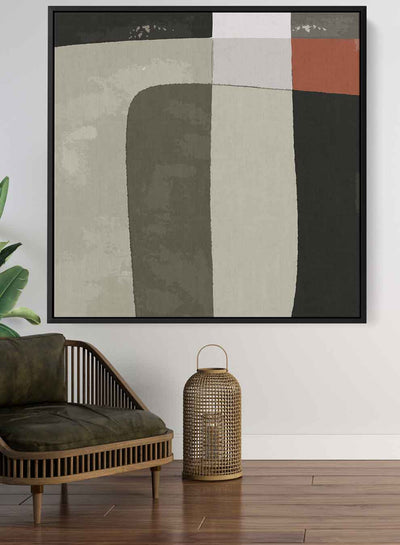 Square Canvas Wall Art Stretched Over Wooden Frame with Black Floating Frame and Scandinavian Abstract Art Painting
