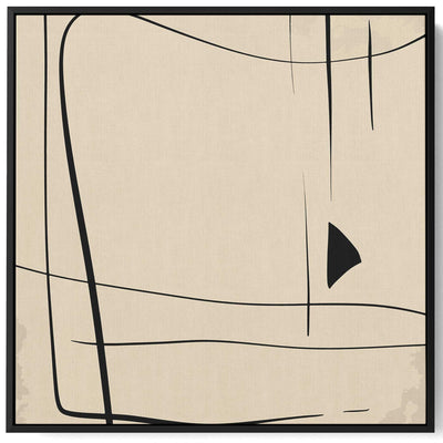 Square Canvas Wall Art Stretched Over Wooden Frame with Black Floating Frame and Scandinavian Abstract Brown Painting