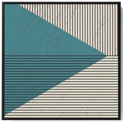 Square Canvas Wall Art Stretched Over Wooden Frame with Black Floating Frame and Triangle With Lines Painting