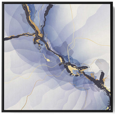 Square Canvas Wall Art Stretched Over Wooden Frame with Black Floating Frame and Blue Abstract Painting