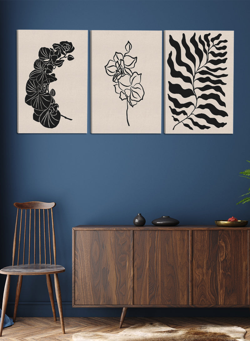 Botanical Leaves Flowers Abstract Paintings(set of 3)