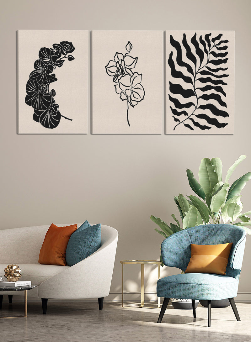 Botanical Leaves Flowers Abstract Paintings(set of 3)