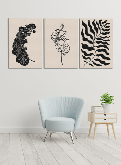 Botanical Leaves Flowers Abstract Paintings(set of 3)