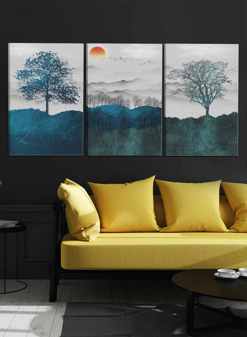 Trees Clouds Moon Paintings(set of 3)