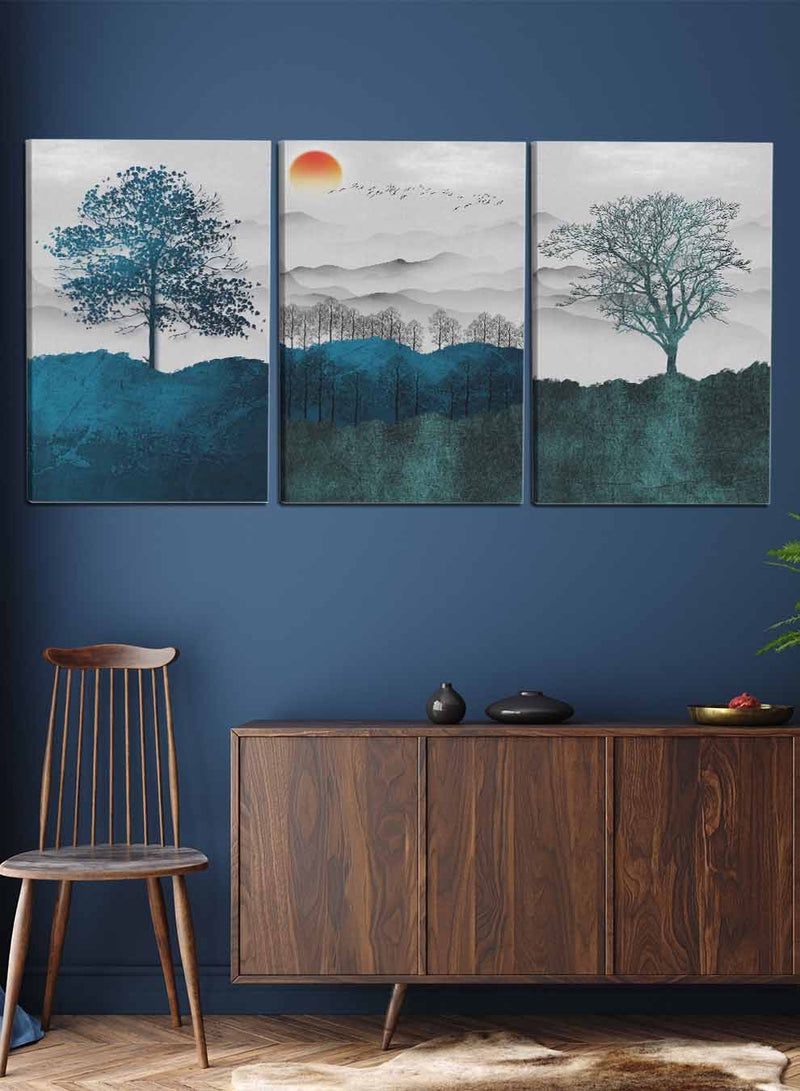 Trees Clouds Moon Paintings(set of 3)