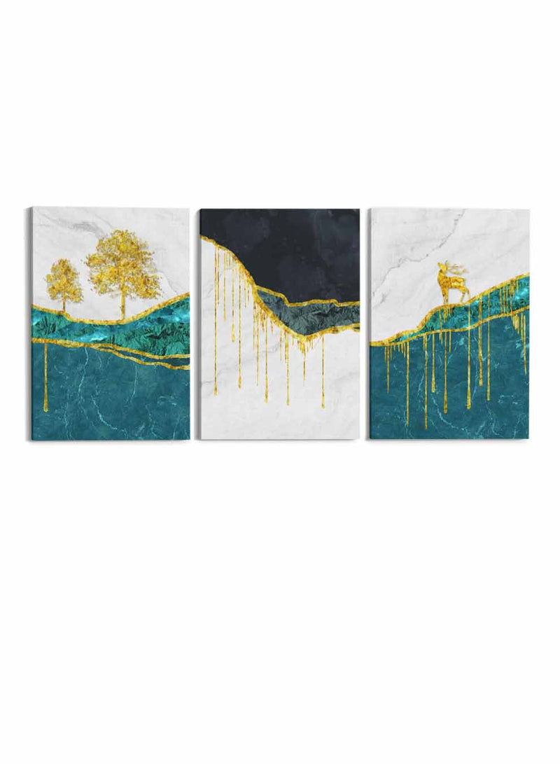 Deer Tree Mountains Paintings(set of 3)
