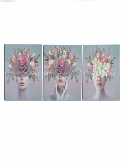 Women With Flower Abstract Paintings(set of 3)