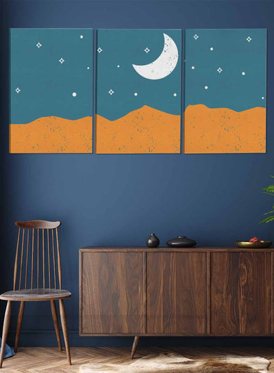 Sand Dunes Crescent Moon Abstract Paintings(set of 3)