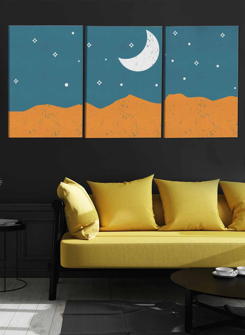Sand Dunes Crescent Moon Abstract Paintings(set of 3)