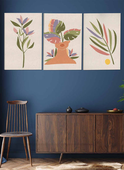 Woman And Leaves Abstract Paintings(set of 3)