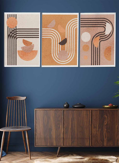 Boho Aesthetic Terracotta Abstract Paintings(set of 3)
