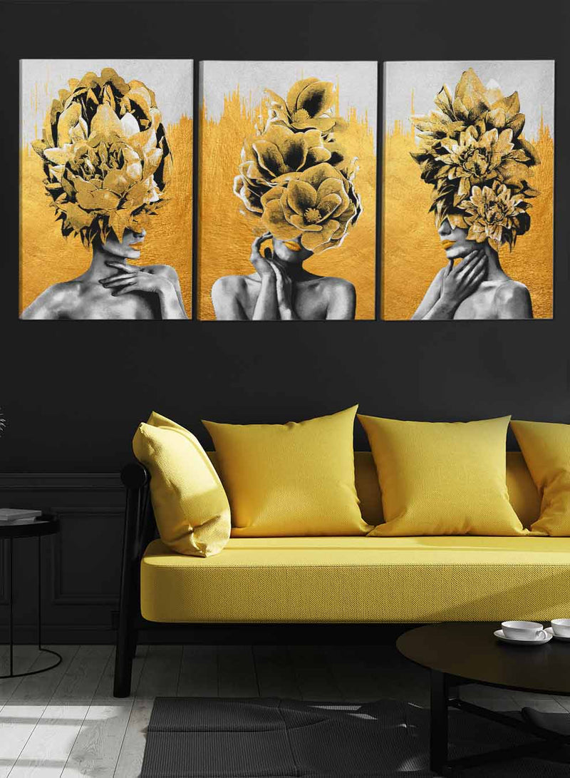 Girl With Flower On Head Abstract Paintings(set of 3)