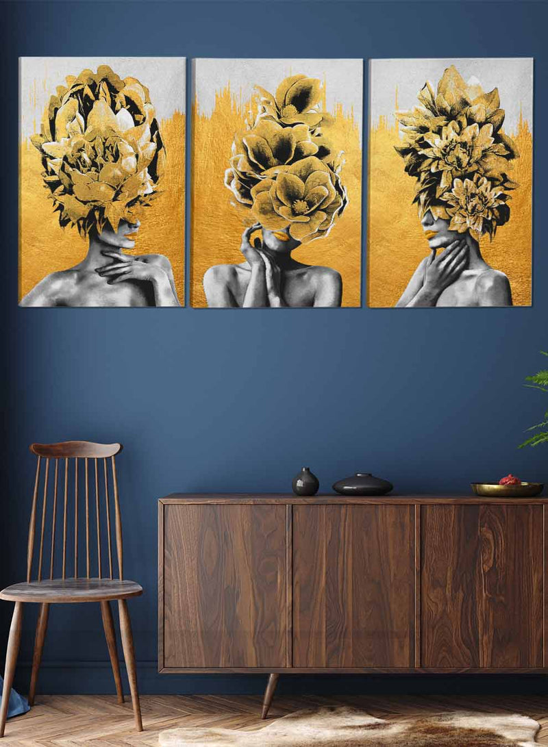 Girl With Flower On Head Abstract Paintings(set of 3)