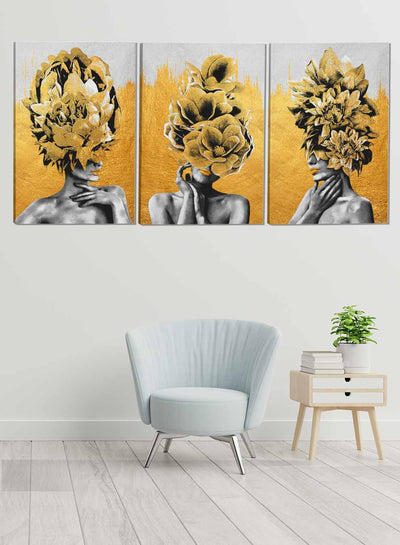 Girl With Flower On Head Abstract Paintings(set of 3)