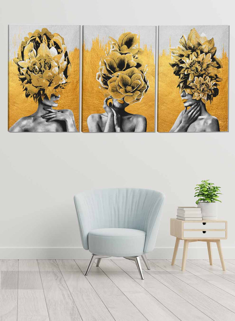 Girl With Flower On Head Abstract Paintings(set of 3)
