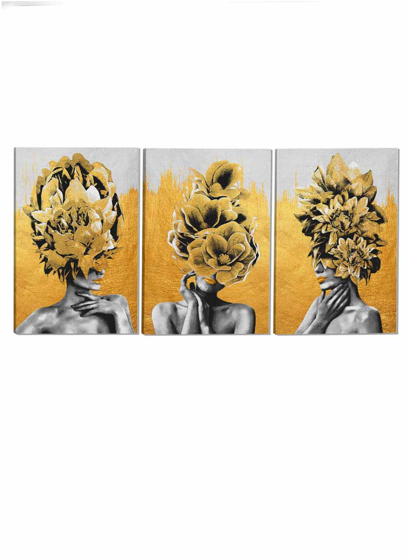 Girl With Flower On Head Abstract Paintings(set of 3)