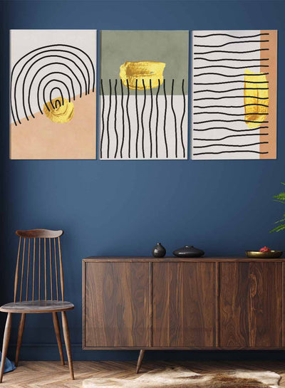 Hand Drawn Lines Abstract Paintings(set of 3)