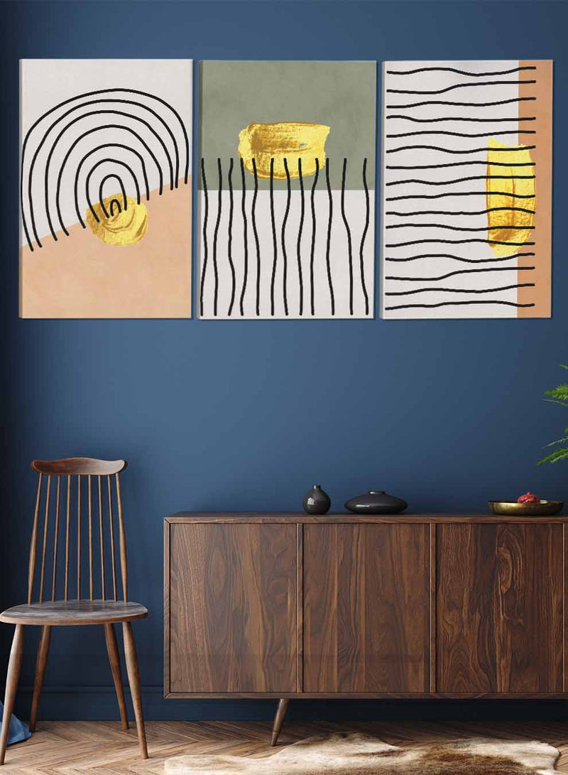 Hand Drawn Lines Abstract Paintings(set of 3)