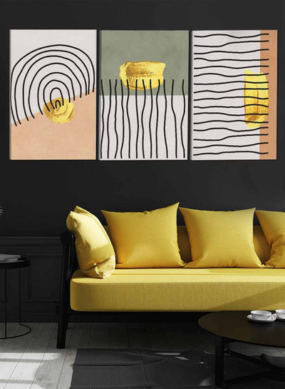 Hand Drawn Lines Abstract Paintings(set of 3)