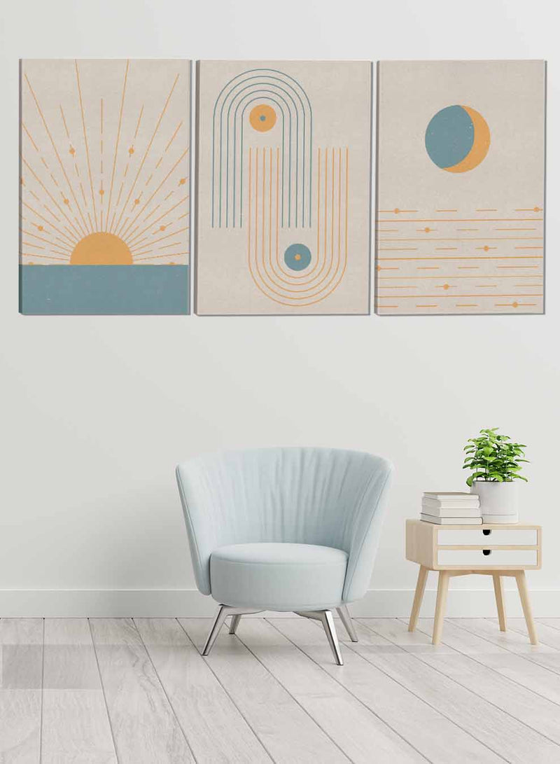 Circle Dots And Sun Rays Abstract Paintings(set of 3)