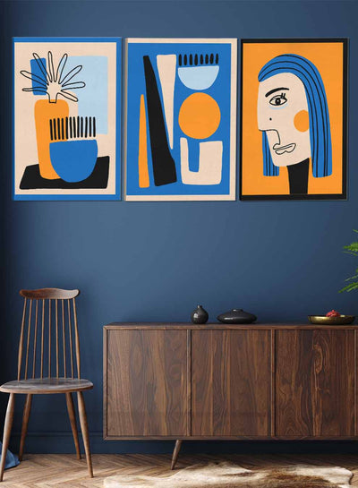 Woman and Vase Plant Abstract Paintings(set of 3)