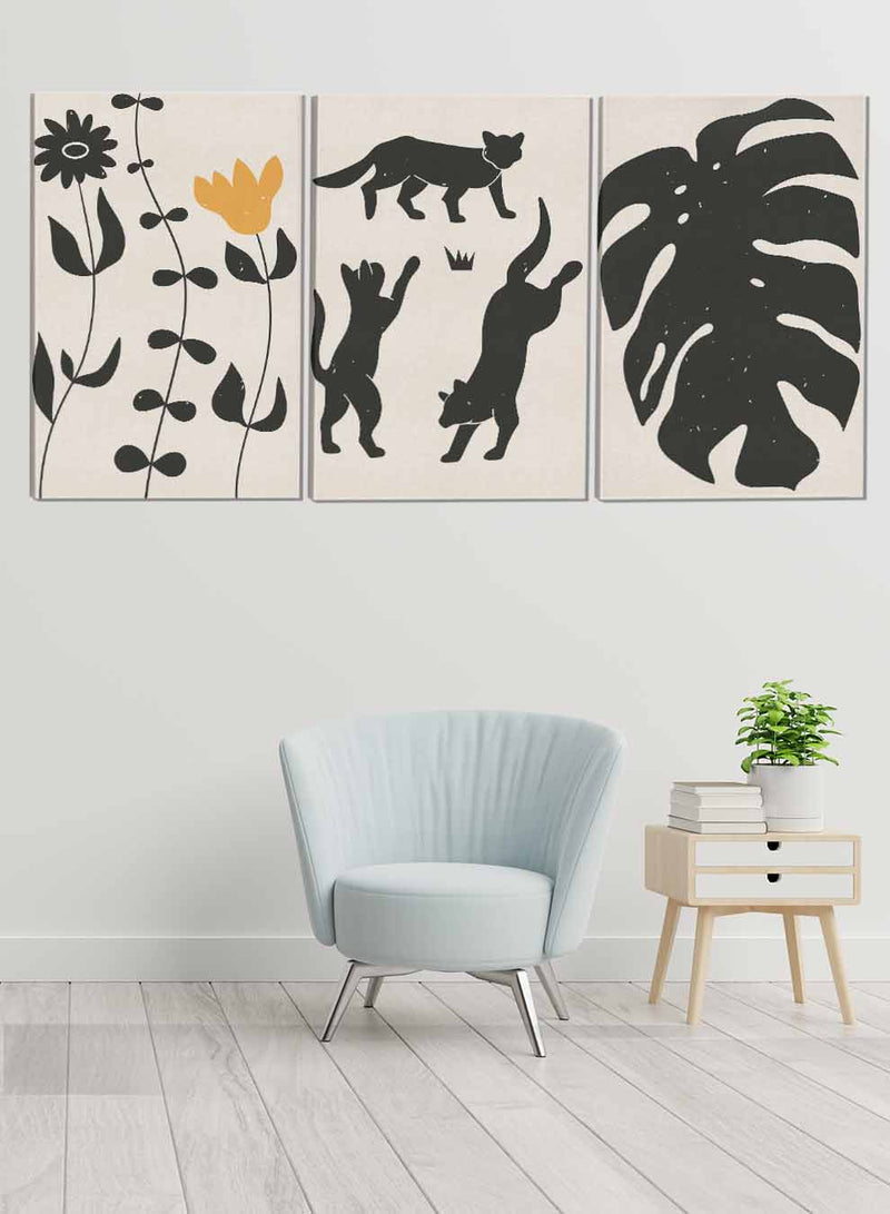 Cats Leaves Flower Abstract Paintings(set of 3)