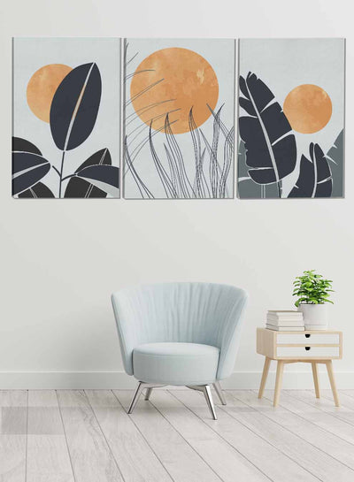 Floral Plant And Circle Abstract Paintings(set of 3)