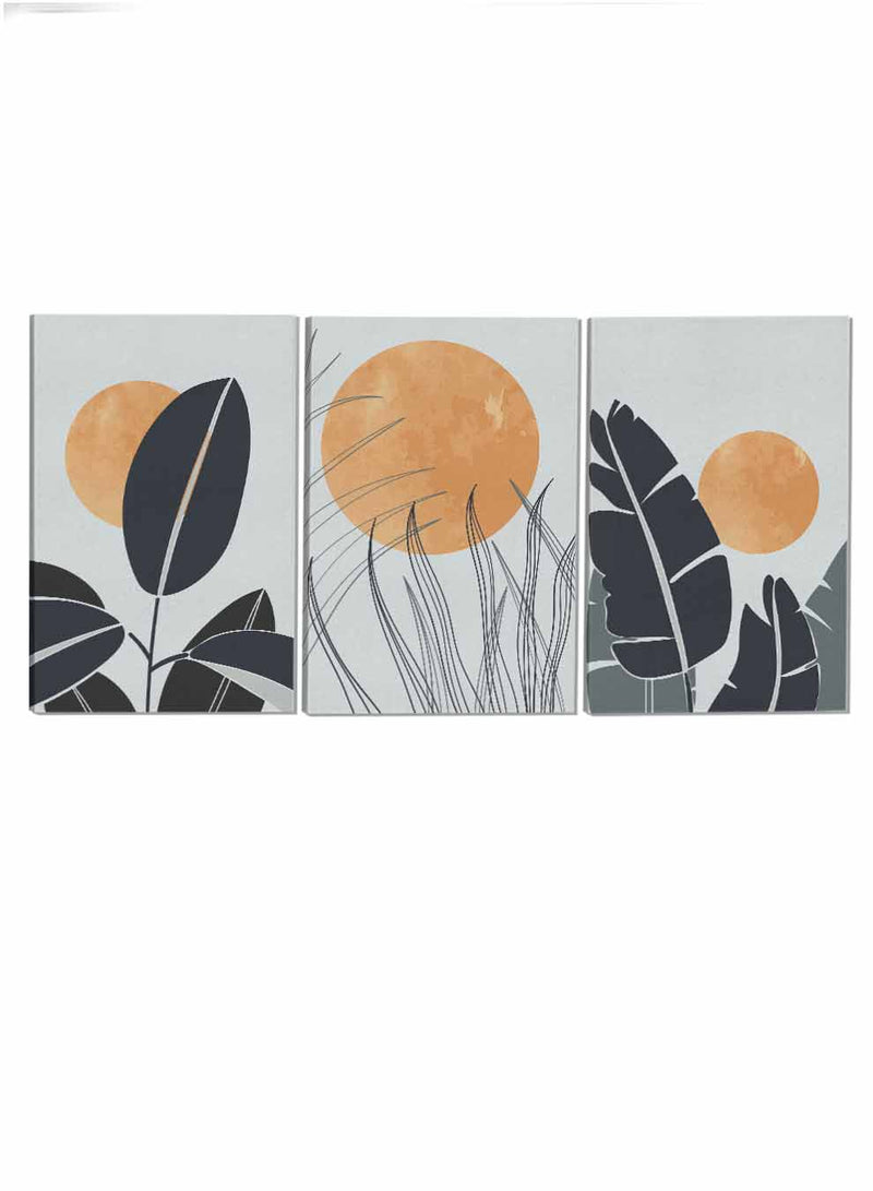 Floral Plant And Circle Abstract Paintings(set of 3)