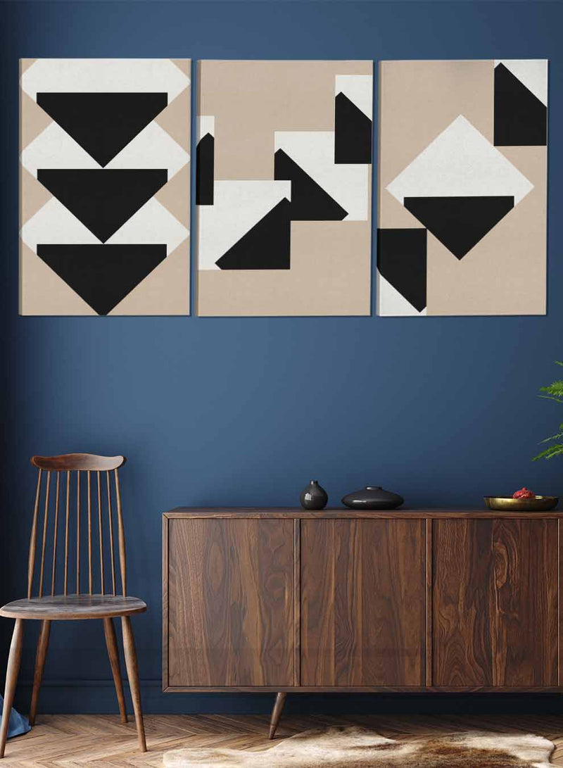 Overlapping Triangles Abstract Paintings(set of 3)