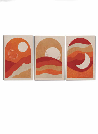 Crescent Moon And Sun Abstract Paintings(set of 3)