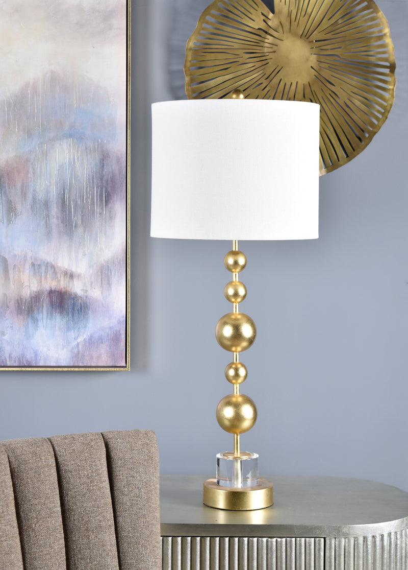 34" HT TABLE LAMP. 14"X14"X11" SHADE;Gold Foil finish with c