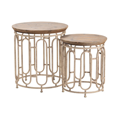 Set of Two Wood and Metal End Tables