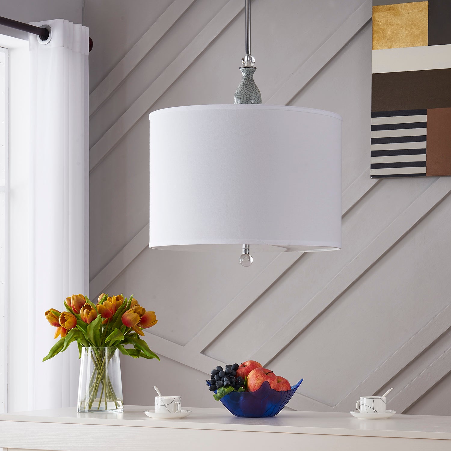 Modern White Shade 3 Socket Pendant Lamp