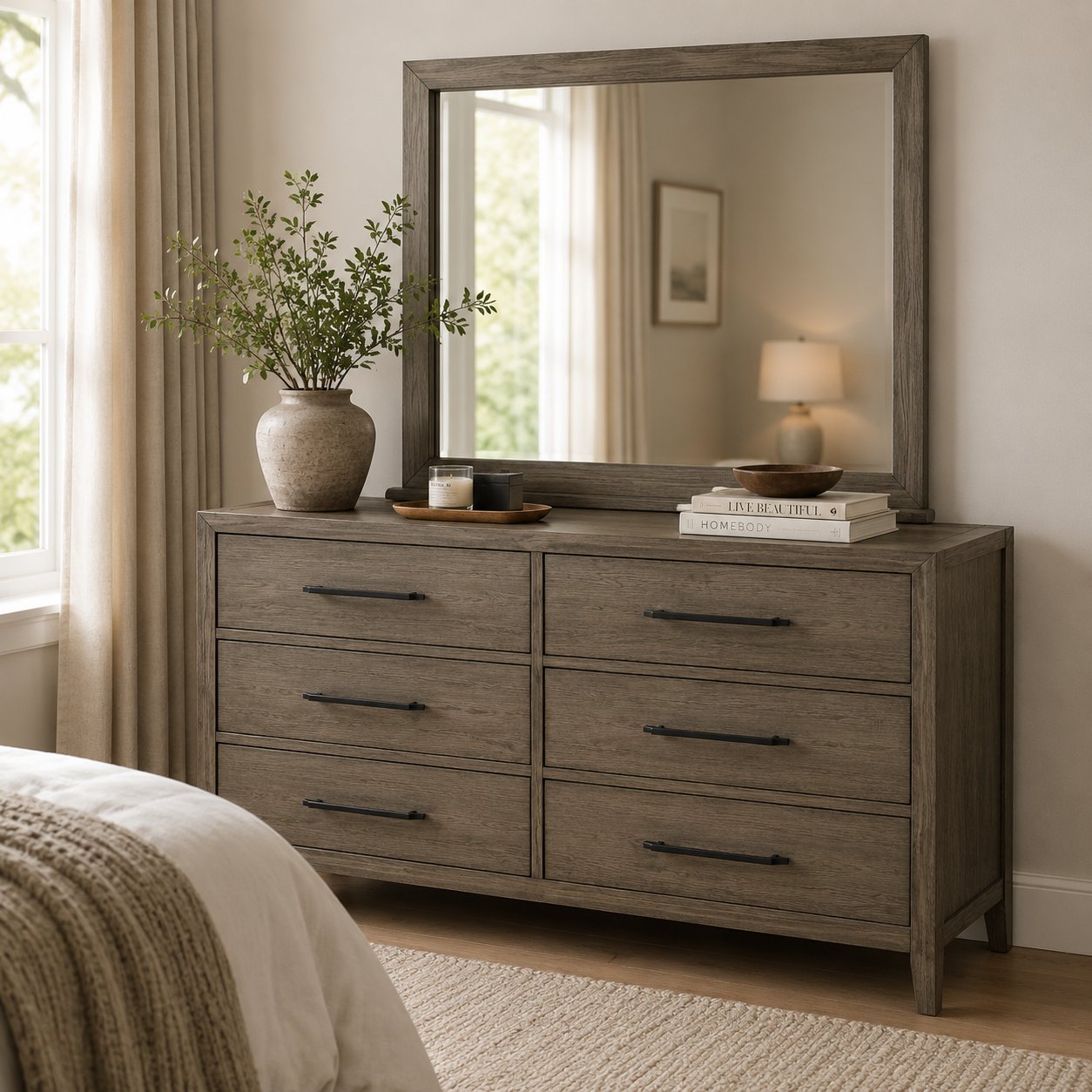 Versailles Contemporary 6-Drawer Dresser & Mirror