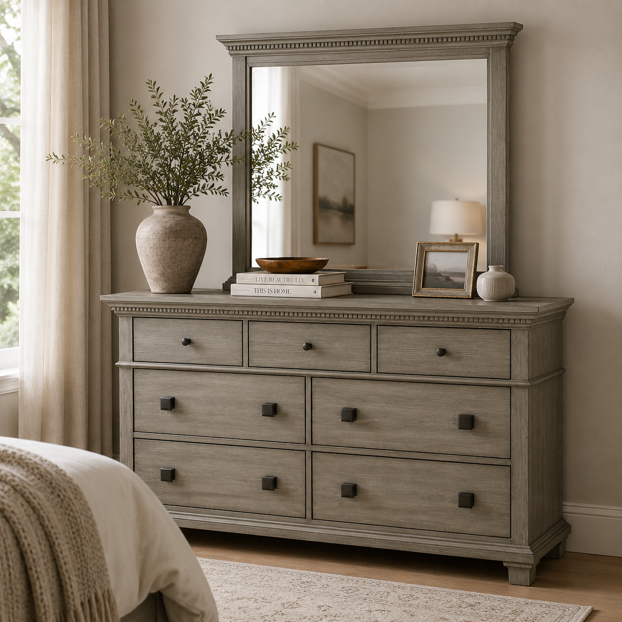 Crawford Dresser & Mirror Set Grey