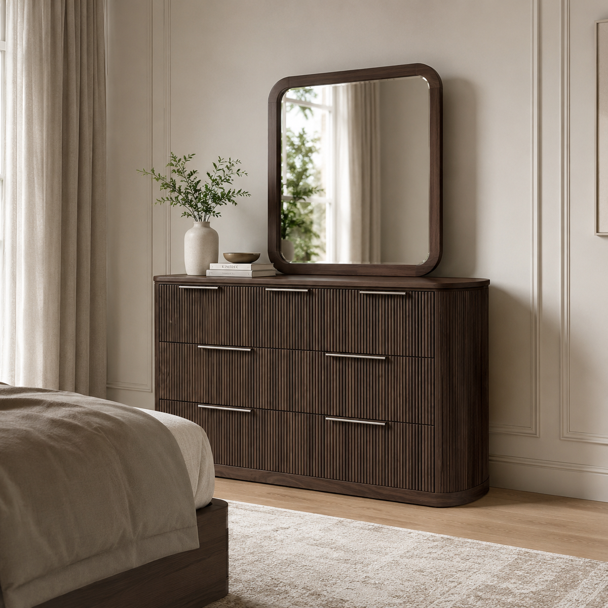 Sylvie Dresser and Mirror Set in Dark Brown