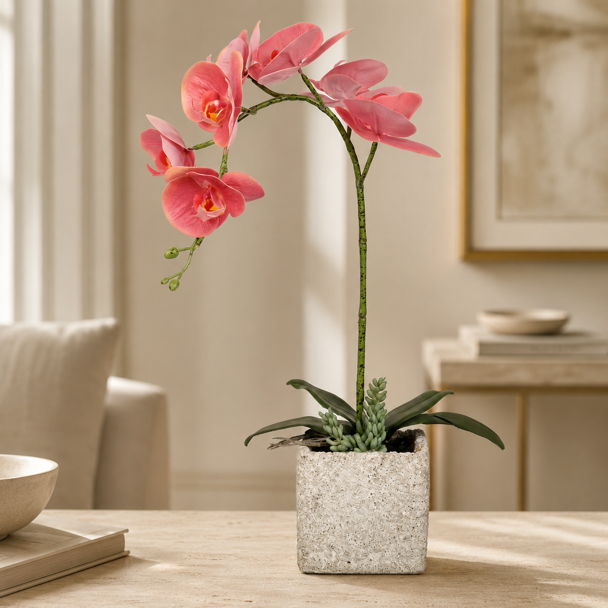 Artificial Potted Orchids 49CM Indoor Dark Pink