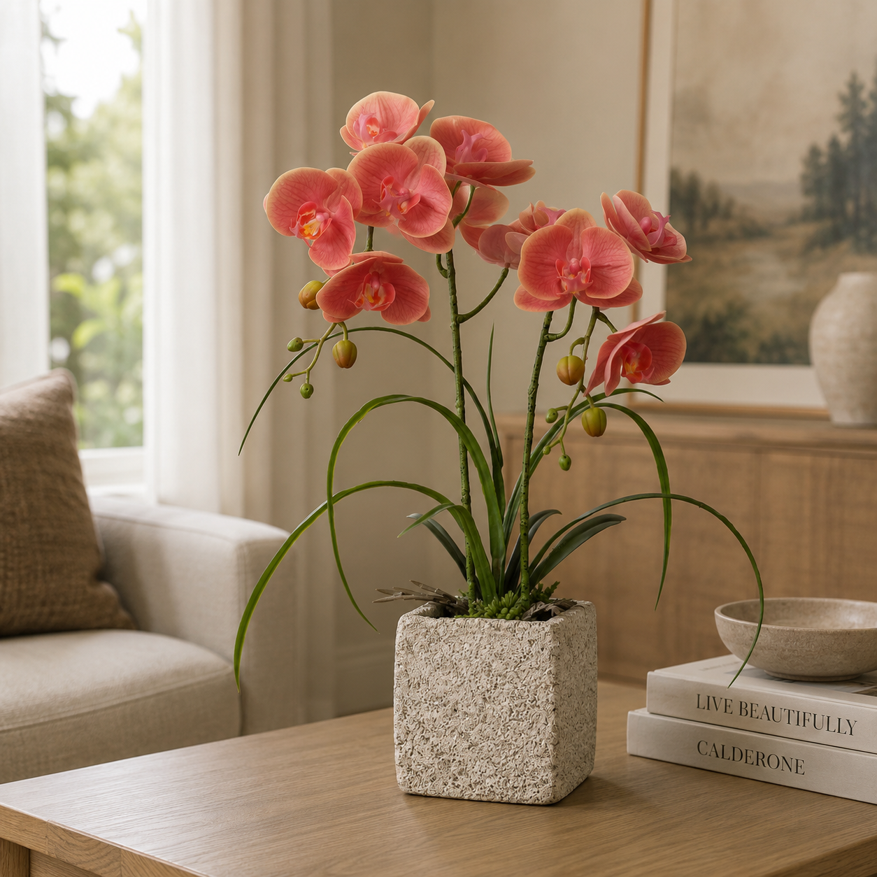 Artificial Potted Orchids 51CM Indoor Champagne