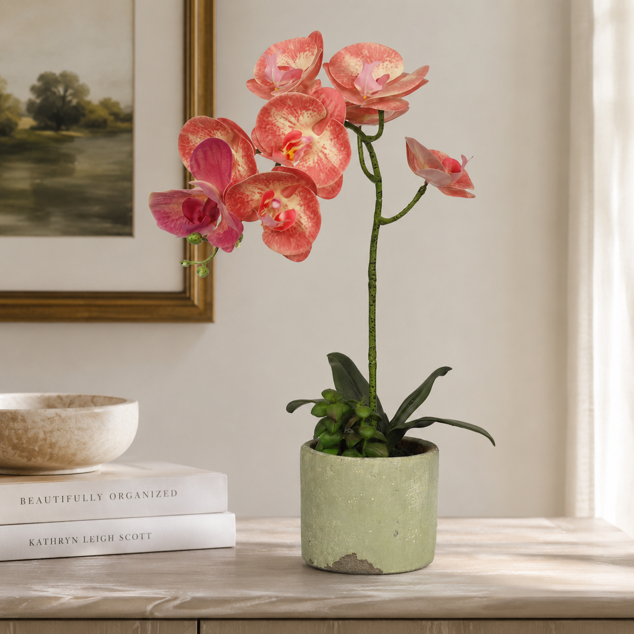 Artificial Potted Orchids 46CM Indoor Champagne