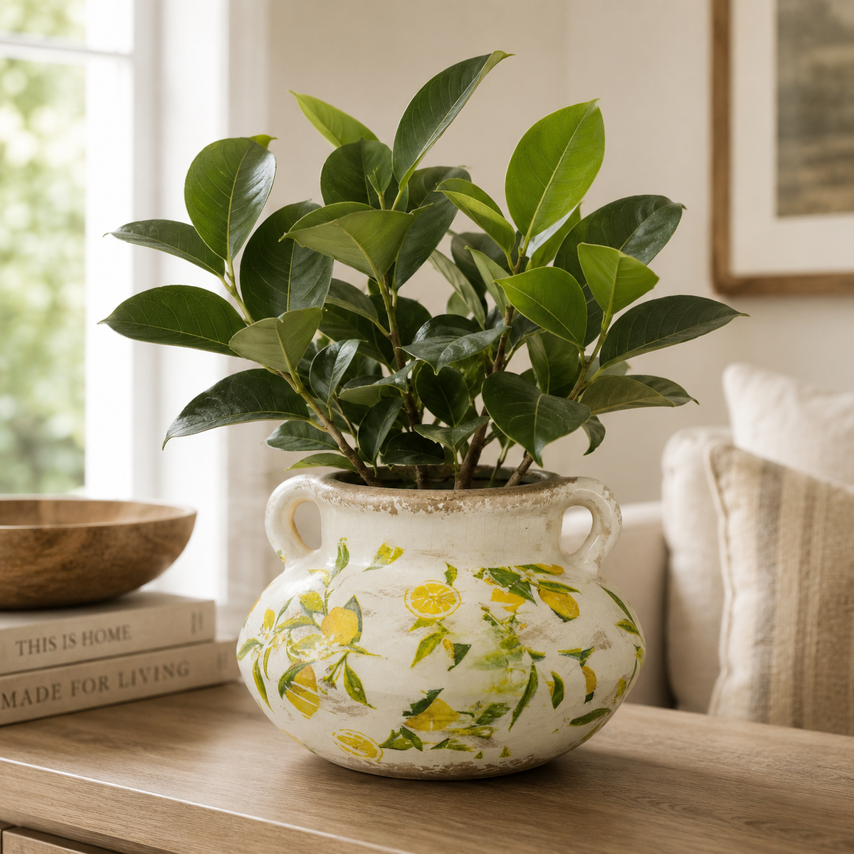 Lemon Pattern Planter With Handle
