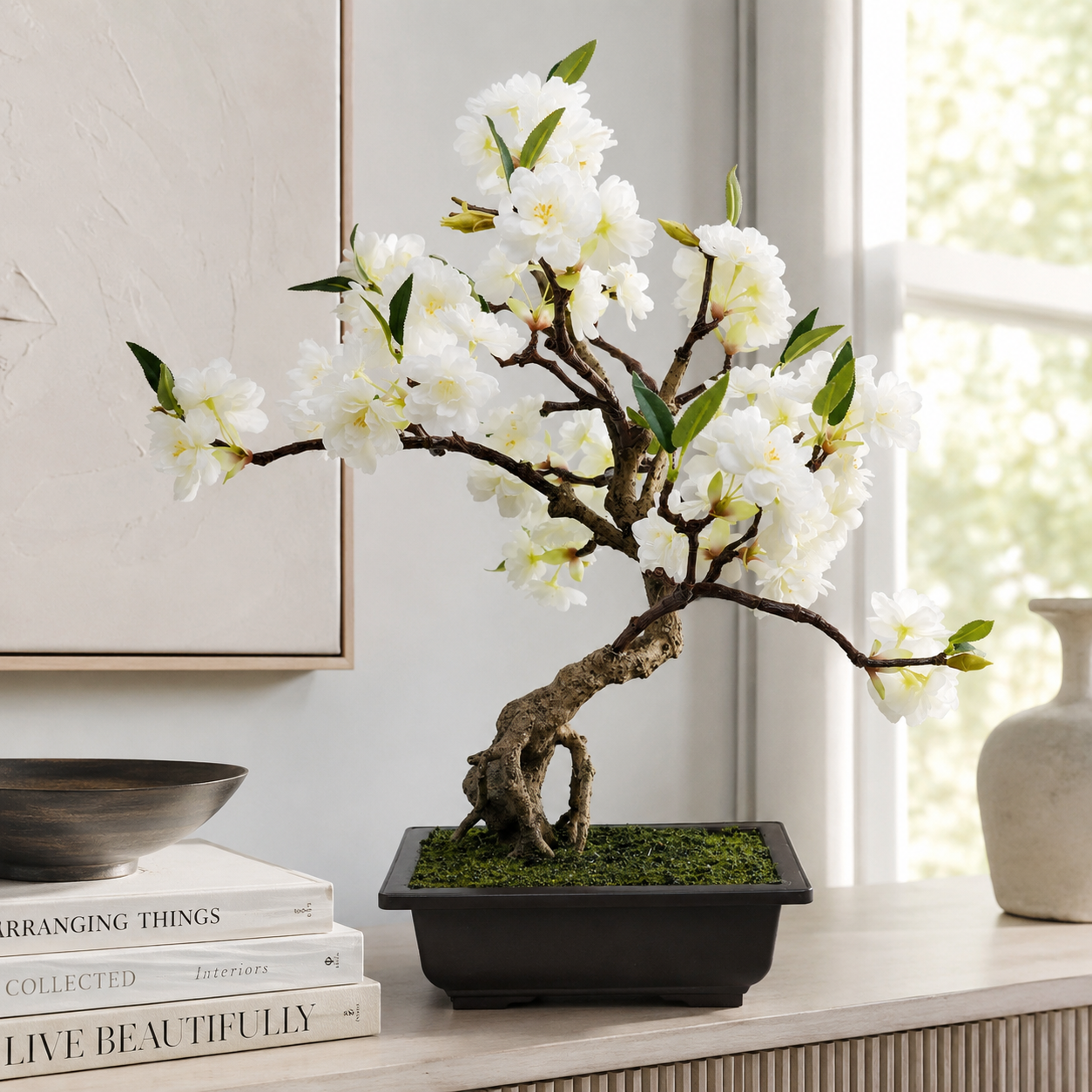 Nice Potted Cherry Blossom 55CM White Indoor
