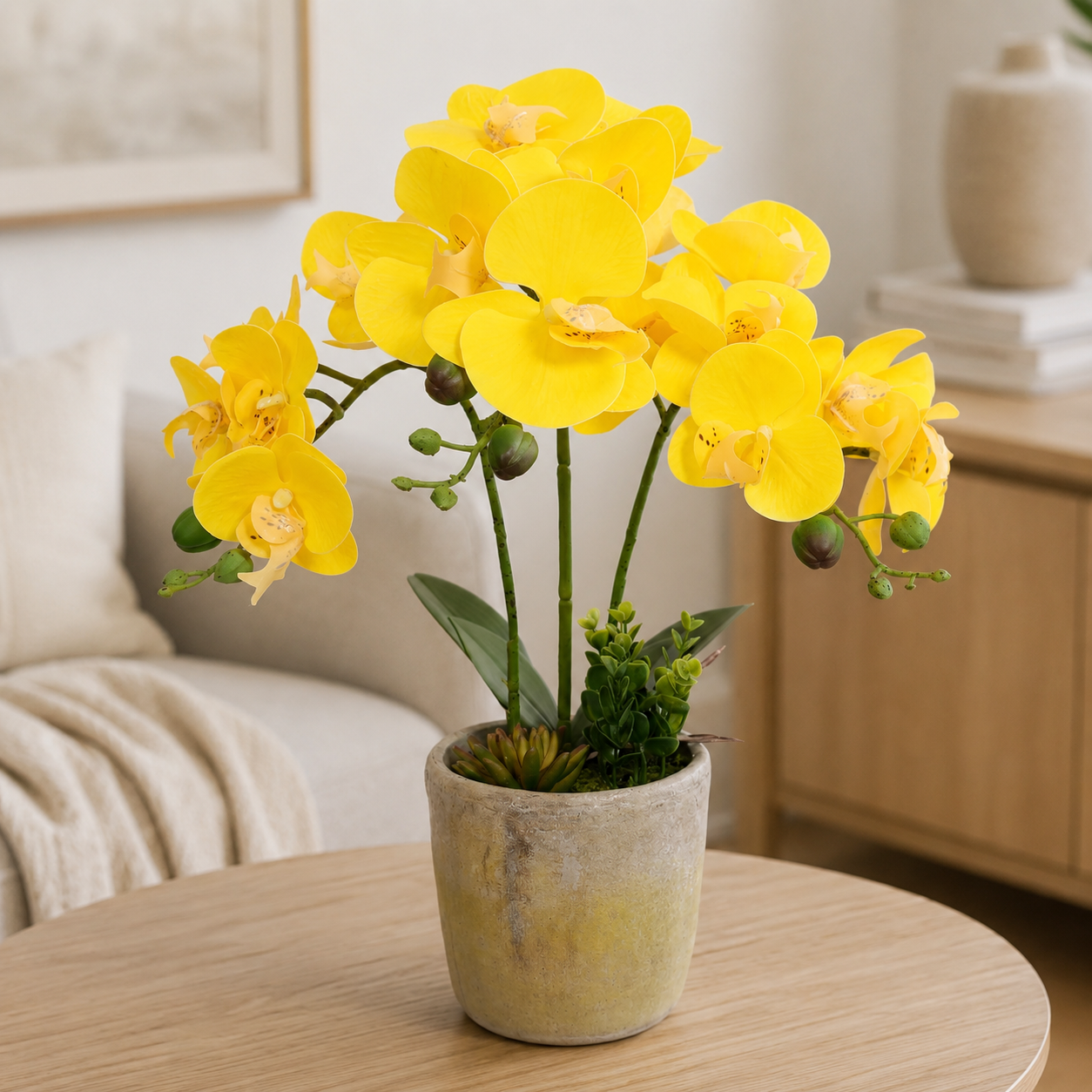 Artificial Potted Orchids 54CM Yellow