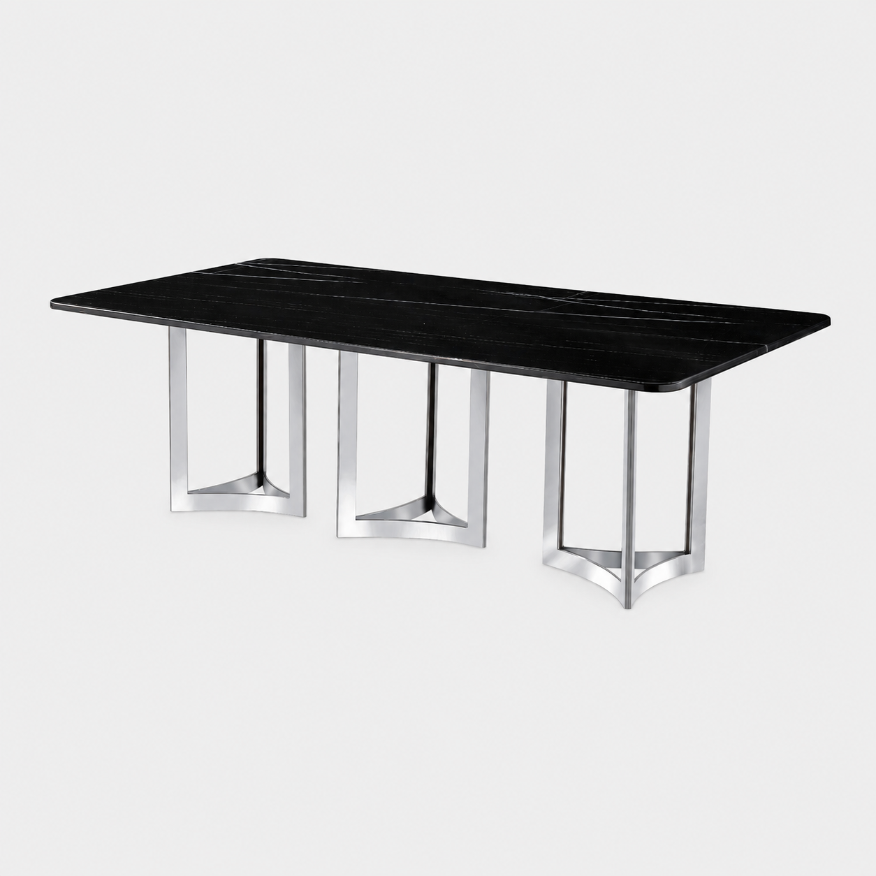Alexa Dining Table Silver Base and 240 CM Black Marble