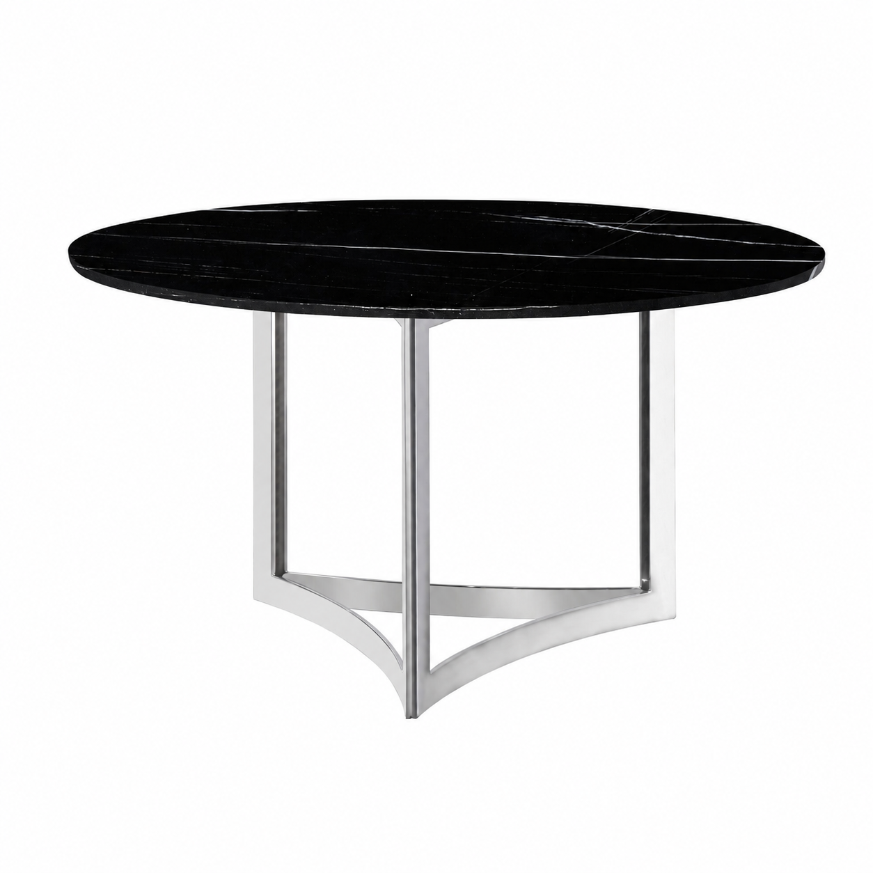 Alexa Dining Table Silver Base and 150 CM Round Black Marble